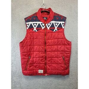 LRG Father Nature Red Puffer Vest Mens 2XL Quilted Southwestern Pattern Collar